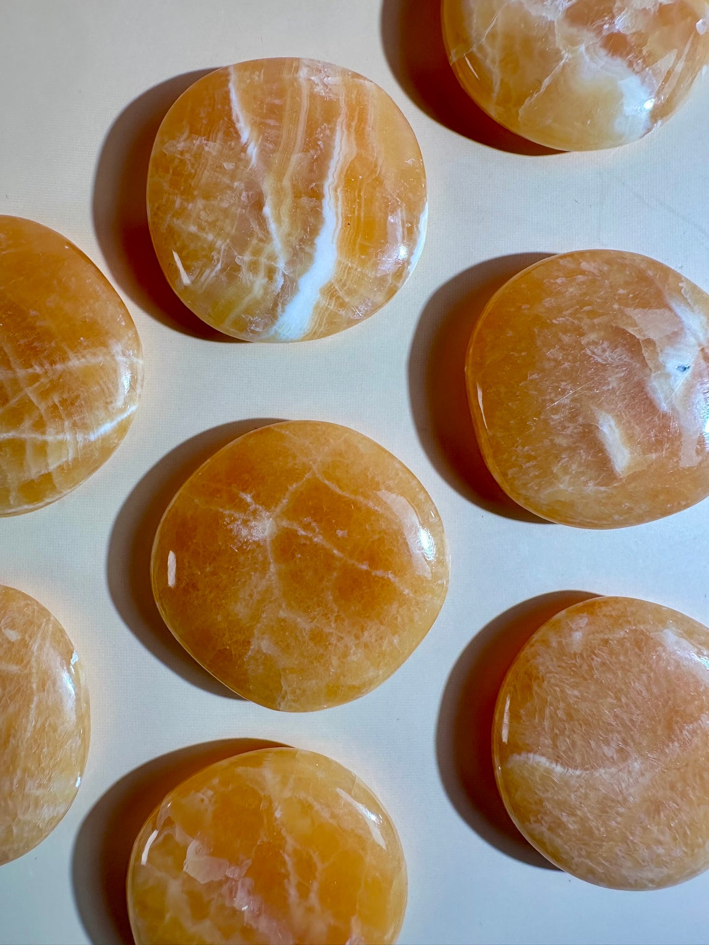 Orange Calcite Round Flat Palm