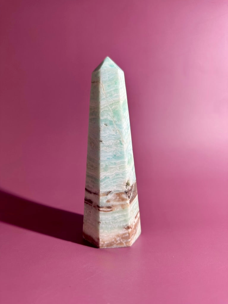 Caribbean Calcite Tower – Option D | Emotional Healing, Intuition & Coastal Serenity