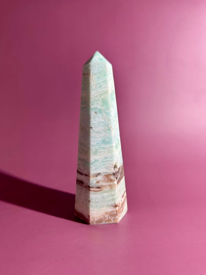 Caribbean Calcite Tower – Option D | Emotional Healing, Intuition & Coastal Serenity