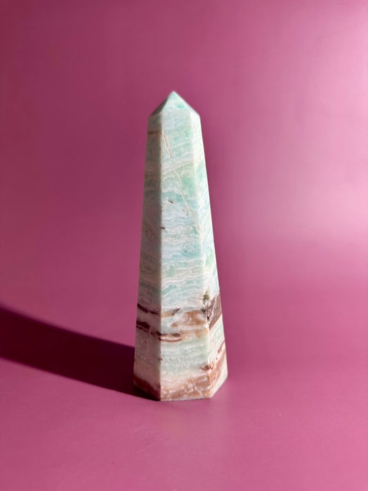 Caribbean Calcite Tower – Option D | Emotional Healing, Intuition & Coastal Serenity