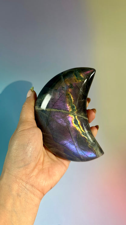 Extra Large Purple Flash Labradorite Crescent Moon