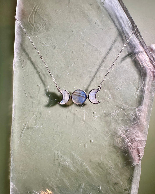 925 Sterling Silver Moonstone & Labradorite Moon Phase Necklace