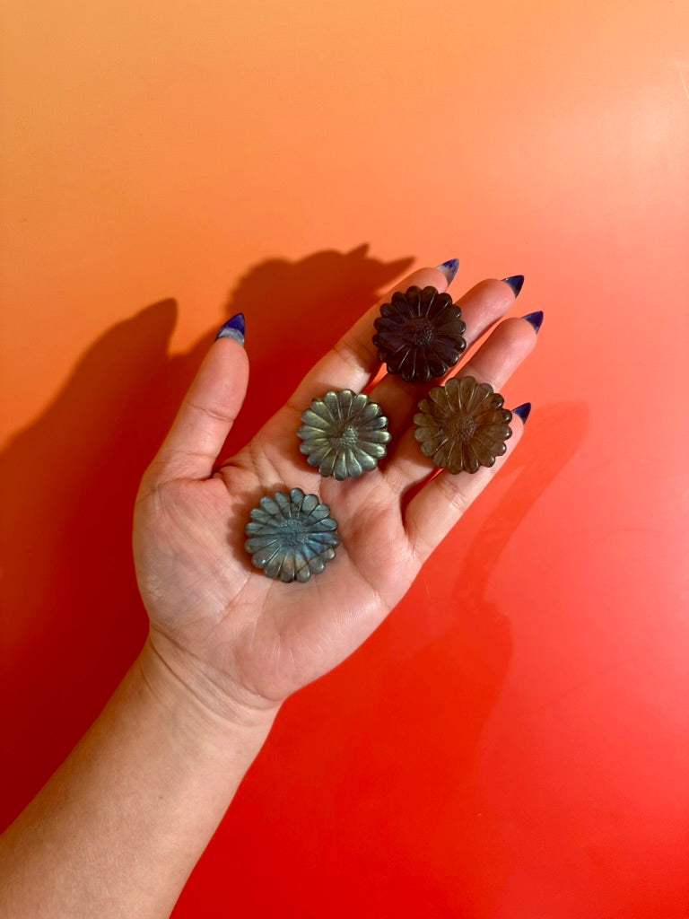 Labradorite Daisy | Flashy Flower Crystal Carving