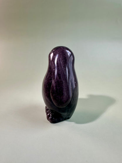 Silver Sheen Obsidian Penguin Carving