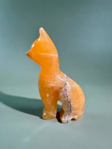 Orange Calcite Cat Carving