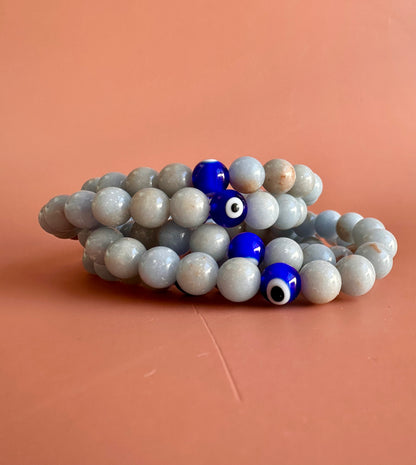 8mm Angelite with Evil Eye Bracelet