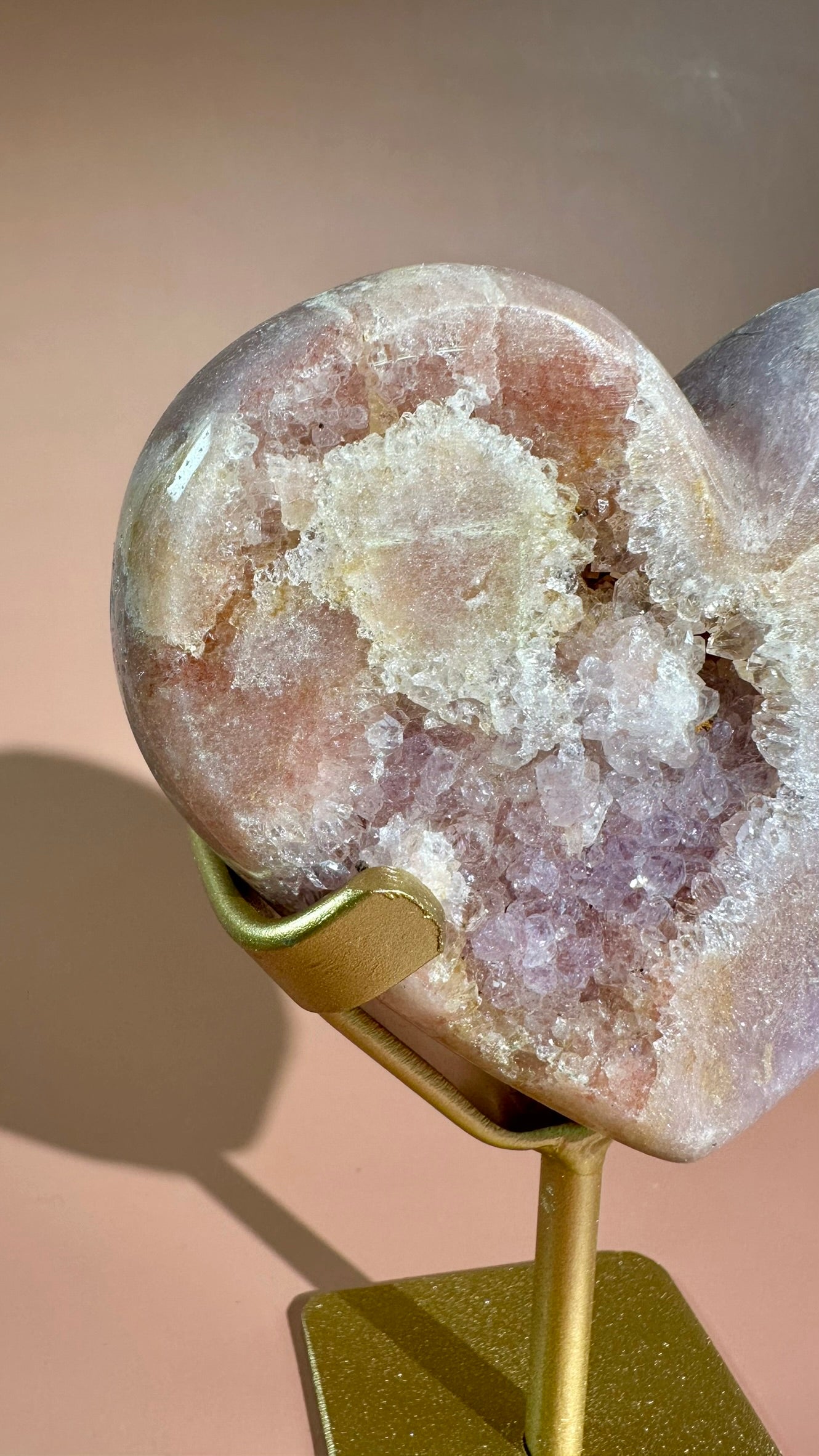 Pink Amethyst Heart on Gold Stand – Option C