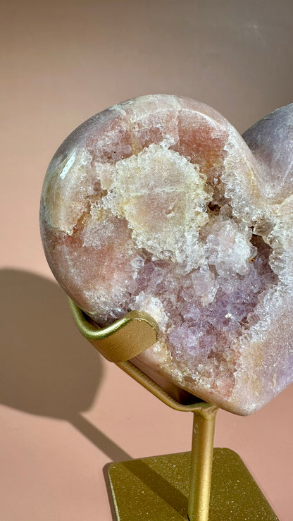 Pink Amethyst Heart on Gold Stand – Option C