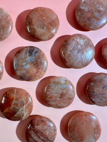 Peach Moonstone Mini Round Flat Palm