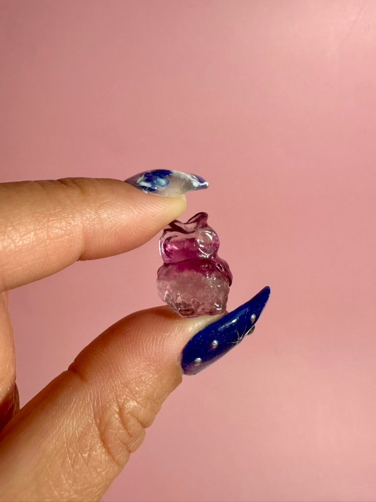Mini Rainbow Fluorite Owl | Crystal Carving