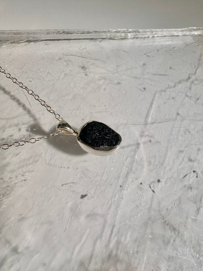 925 Sterling Silver Rough Black Tourmaline Bezel Necklace