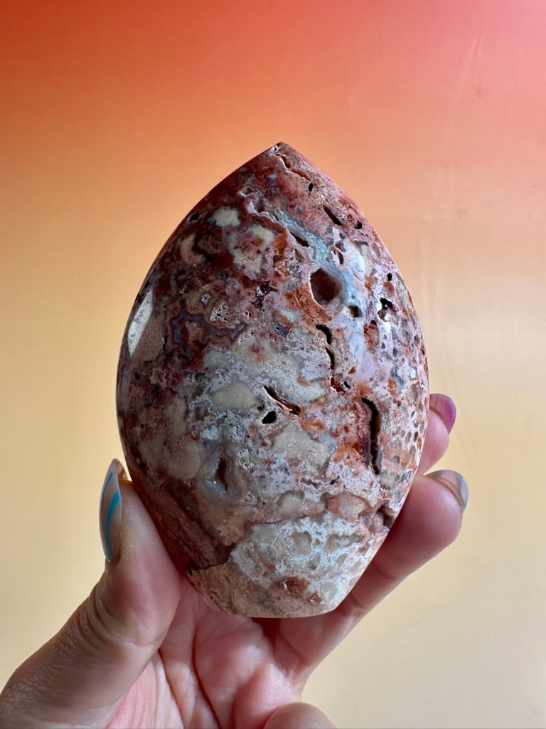 Indonesian Pink Crazy Lace Agate Flame – Option C | Collector Crystal, Optimism & Transformation