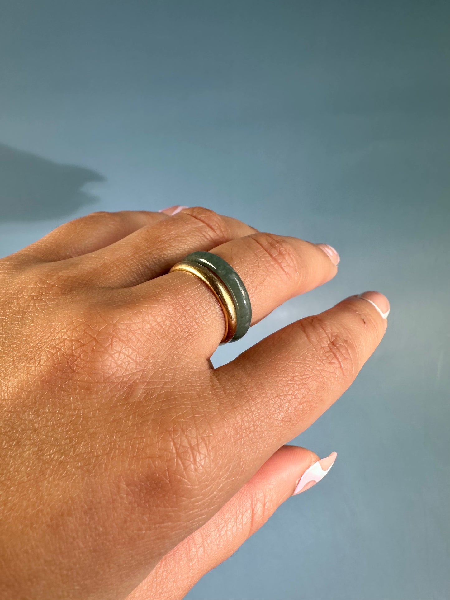 Dainty Blue Water Jade Bangle Ring