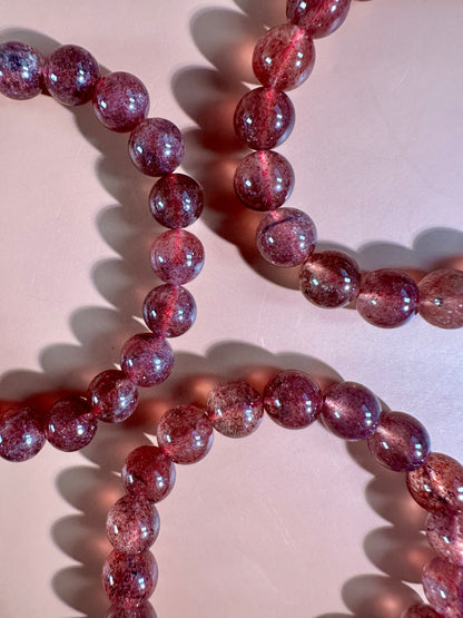 8mm HQ Strawberry Quartz Beaded Bracelet