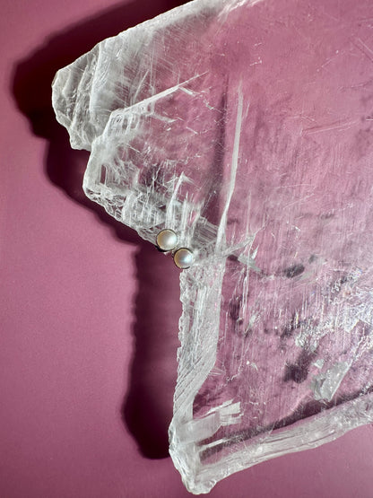 925 Sterling Silver Pearl Bezel Stud Earrings