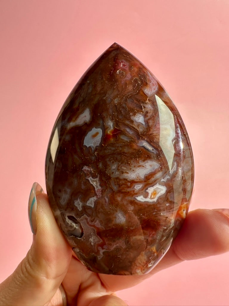 Indonesian Red Moss Agate Flame – Option A | Grounding, Courage & Growth Crystal
