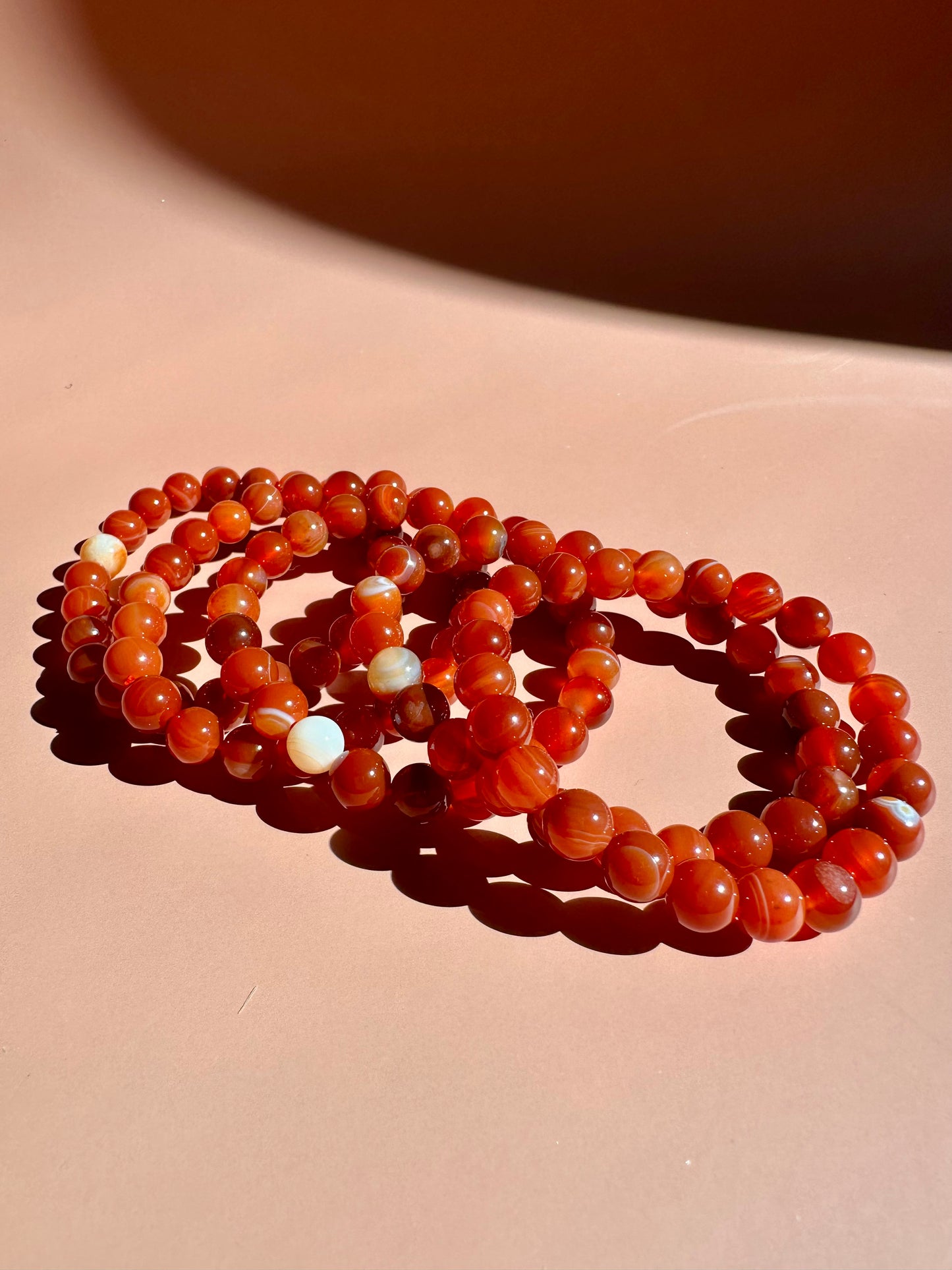 8mm Banded Carnelian Beaded Bracelet