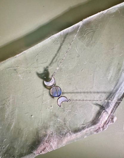 925 Sterling Silver Moonstone & Labradorite Moon Phase Necklace