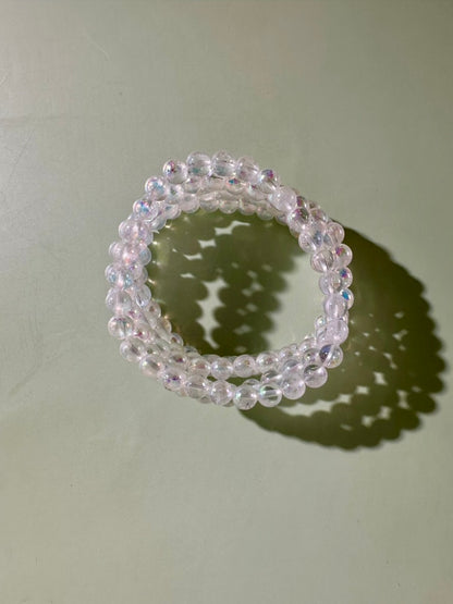 6mm Angel Aura Clear Quartz Beaded Bracelet | Iridescent Crystal Jewelry