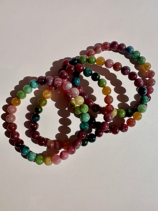 6mm Watermelon Tourmaline Beaded Bracelet