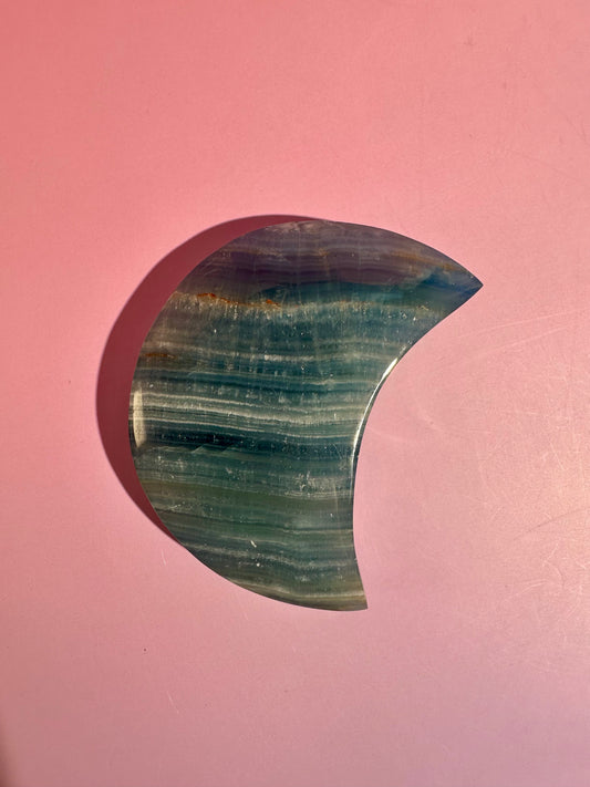 Blue Onyx Crescent Moon on Black Stand – Option B | Serenity, Communication & Harmony