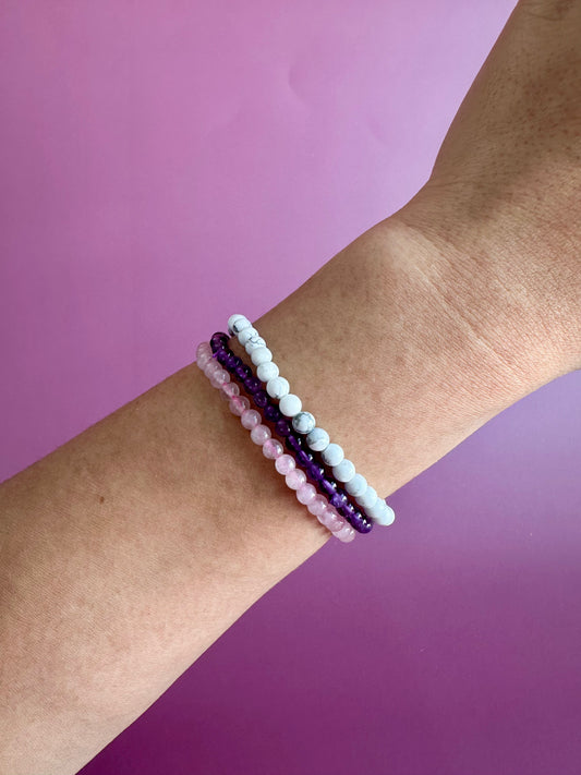 Bracelet Bundle Set: “The Kind Heart” - Rose Quartz, Howlite, Amethyst