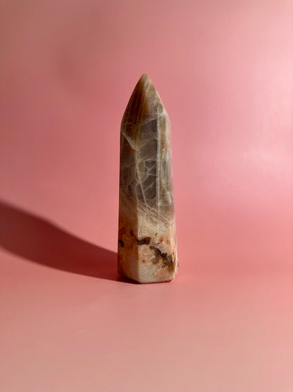 Peach Moonstone Tower – Option D | Intuition, Emotional Balance & Lunar Energy Crystal
