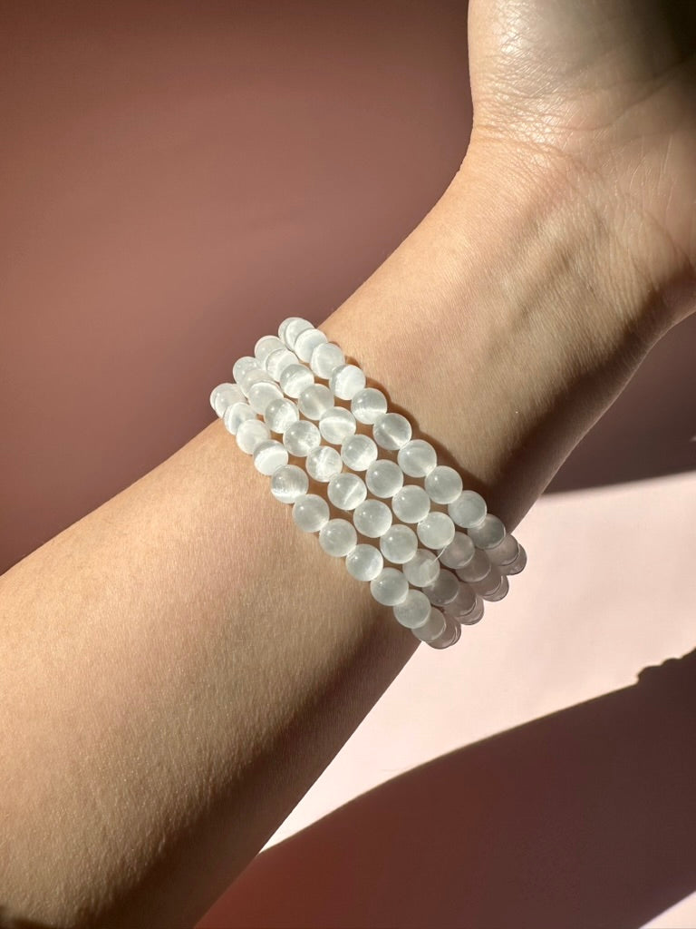 6mm Satin Spar (Selenite) Bracelet