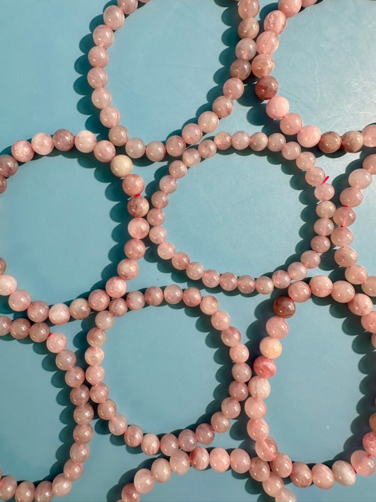 8mm Lavender Rose Quartz Beaded Bracelet | Purple Pink Crystal Jewelry
