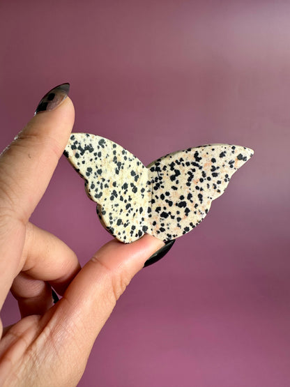 Dalmatian Jasper 3D Butterfly Carving