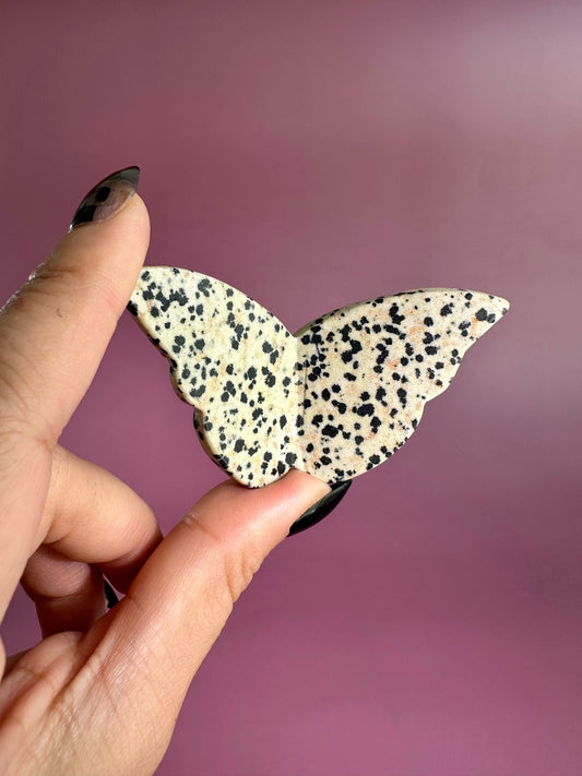 Dalmatian Jasper 3D Butterfly Carving
