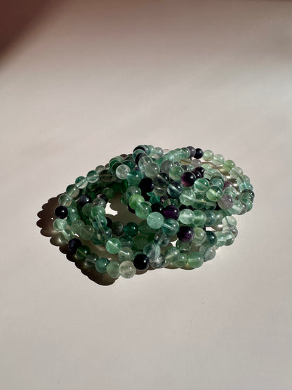 8mm Green & Purple Fluorite Beaded Bracelet