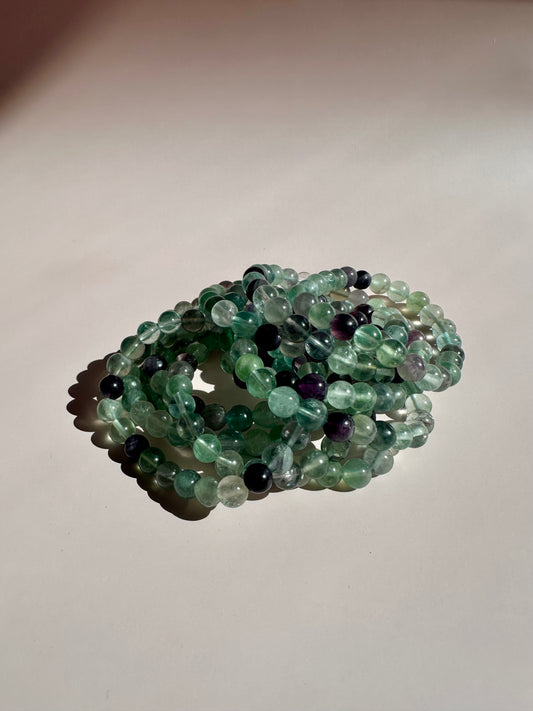 8mm Green & Purple Fluorite Beaded Bracelet