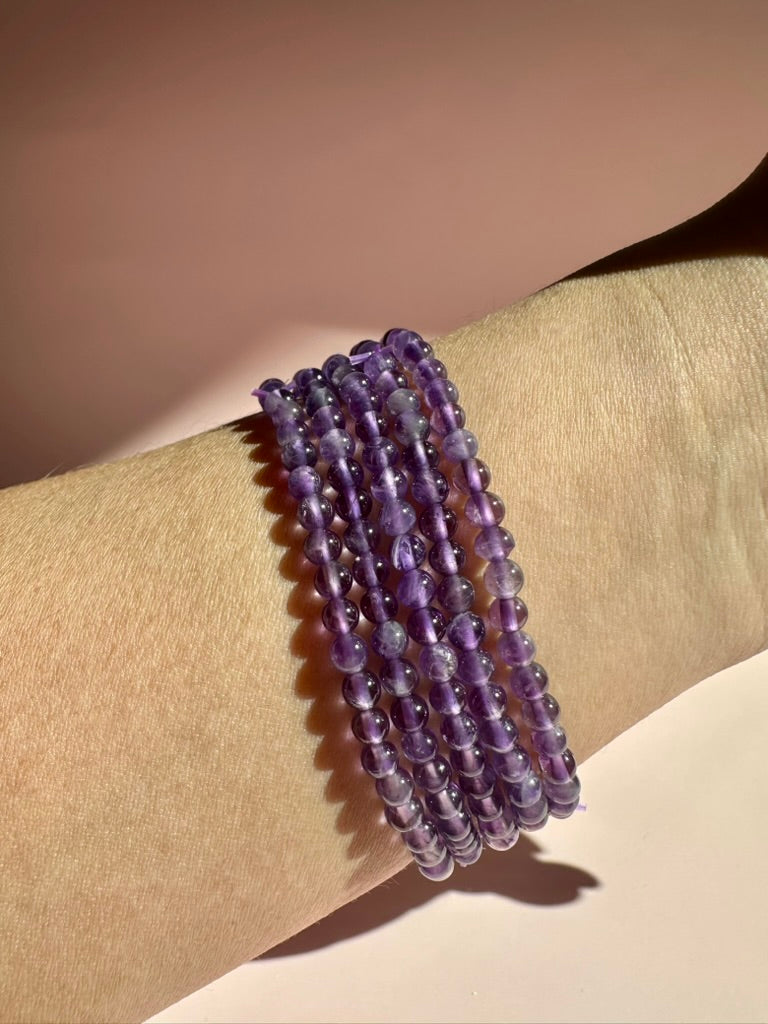 4mm Amethyst Beaded Bracelet