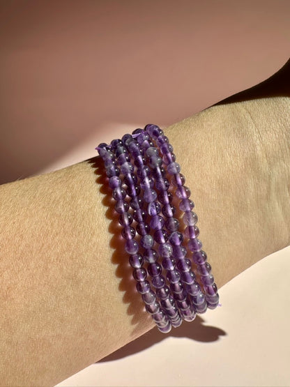 4mm Amethyst Beaded Bracelet
