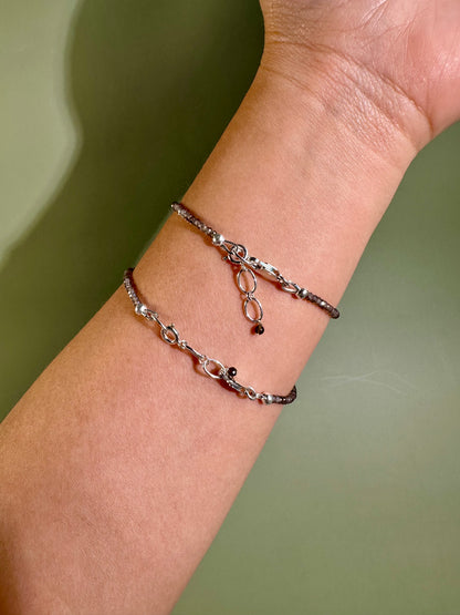 2mm Faceted Smokey Quartz Bracelet with 925 Silver Adjustable Extender