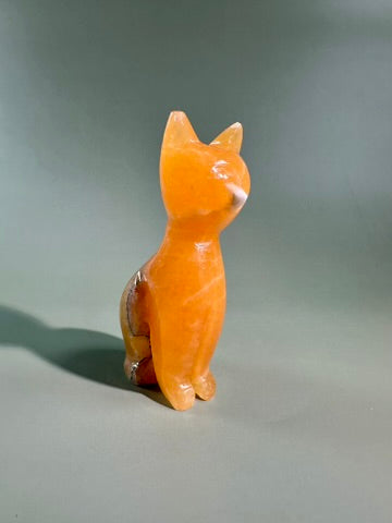 Orange Calcite Cat Carving