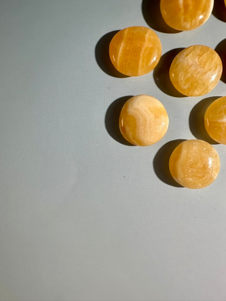 Orange Calcite Mini Round Flat Palm
