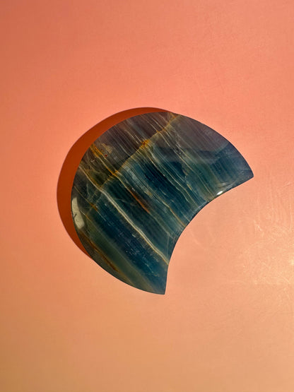 Blue Onyx Crescent Moon on Black Stand – Option C | Wisdom, Balance & Celestial Energy