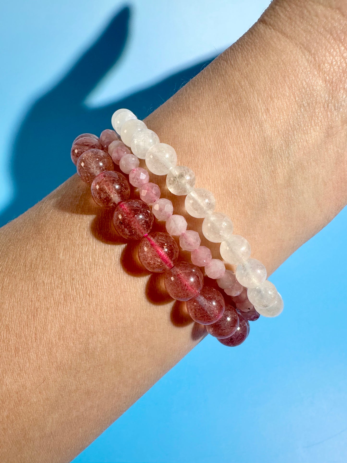 Bracelet Bundle Set: “Sunkissed Blush" - Strawberry Quartz, Rose Quartz, Moonstone