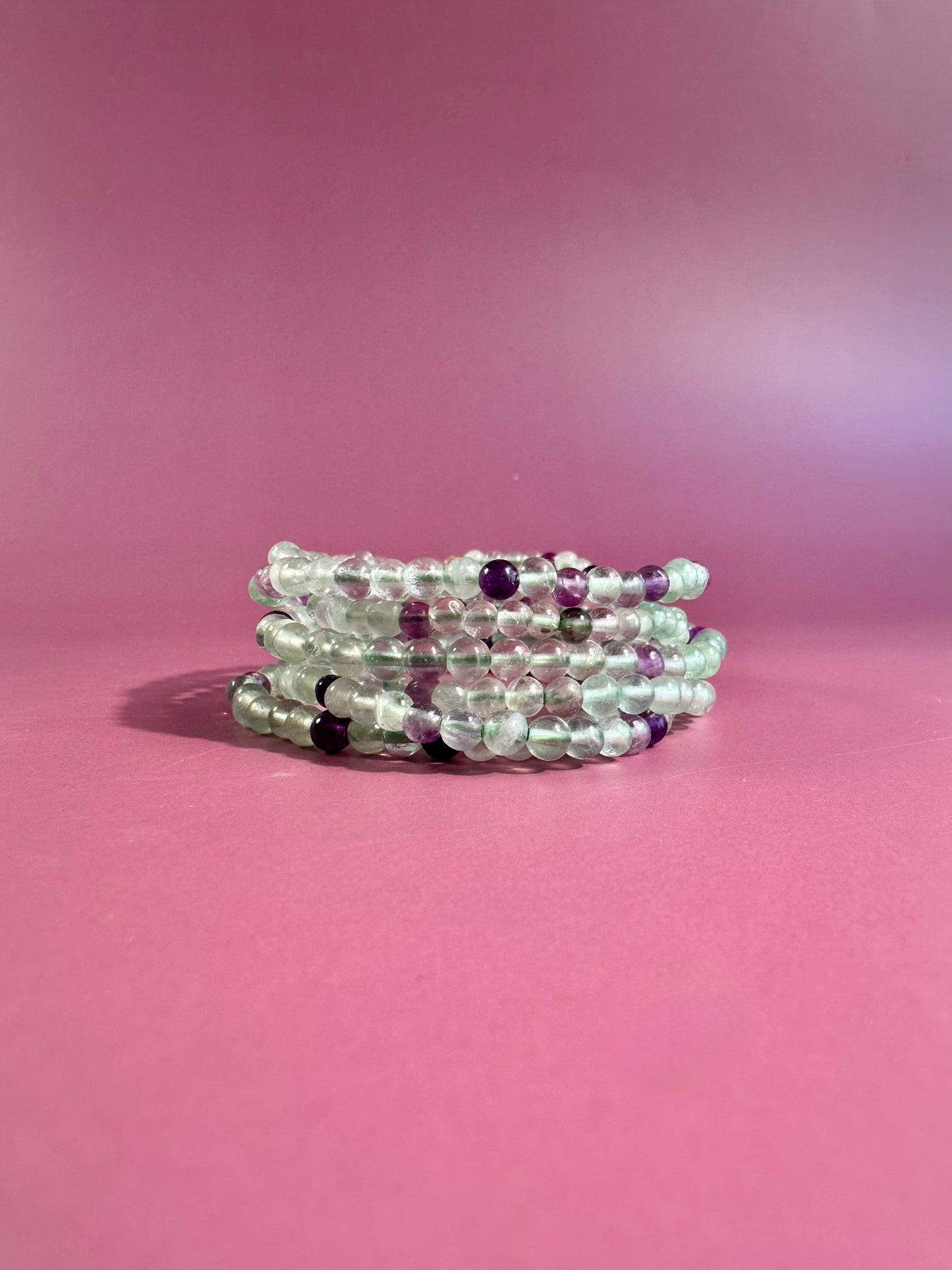 4mm Green & Purple Fluorite Beaded Bracelet