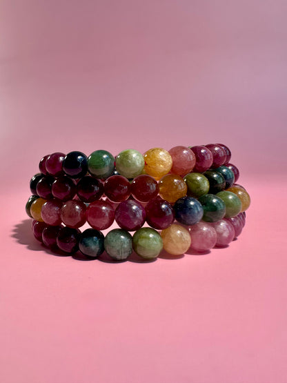 6mm Watermelon Tourmaline Beaded Bracelet