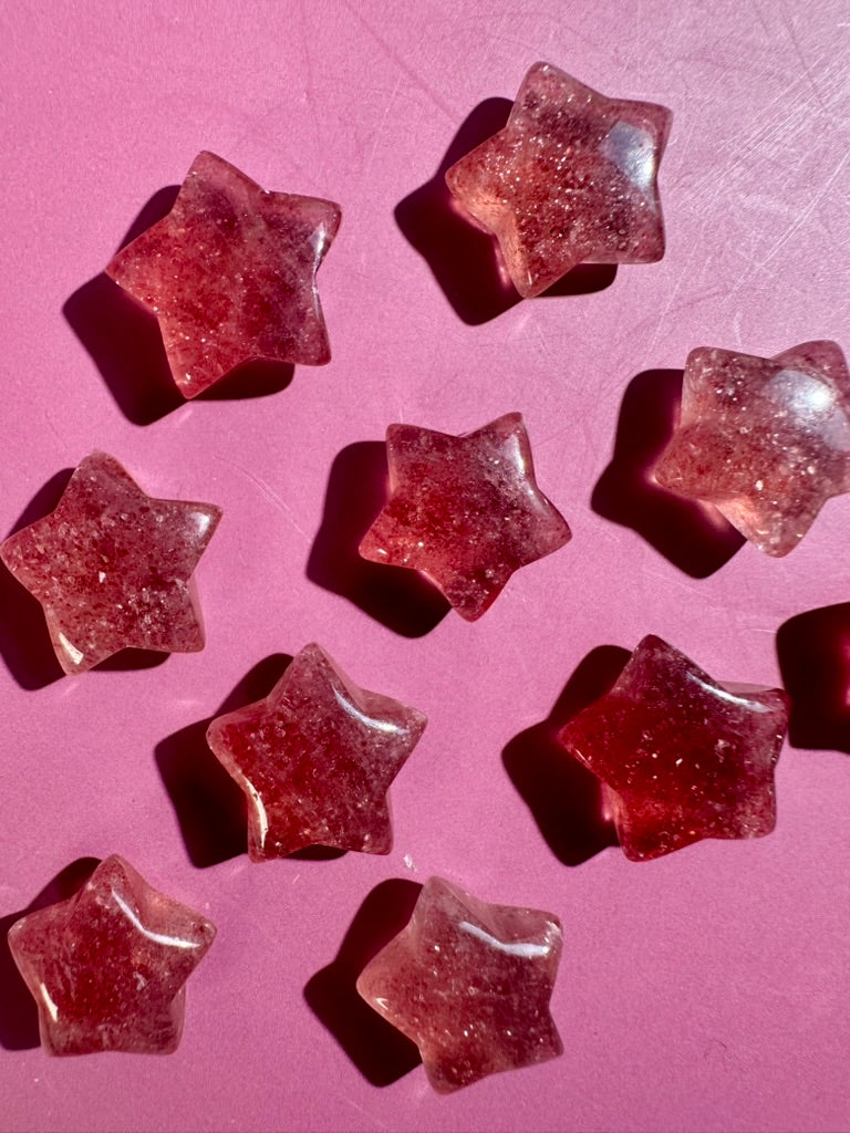 Mini Strawberry Quartz Star | Pink Crystal Carving