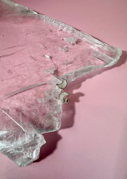 925 Sterling Silver Crescent Moon Rainbow Moonstone Stud Earrings