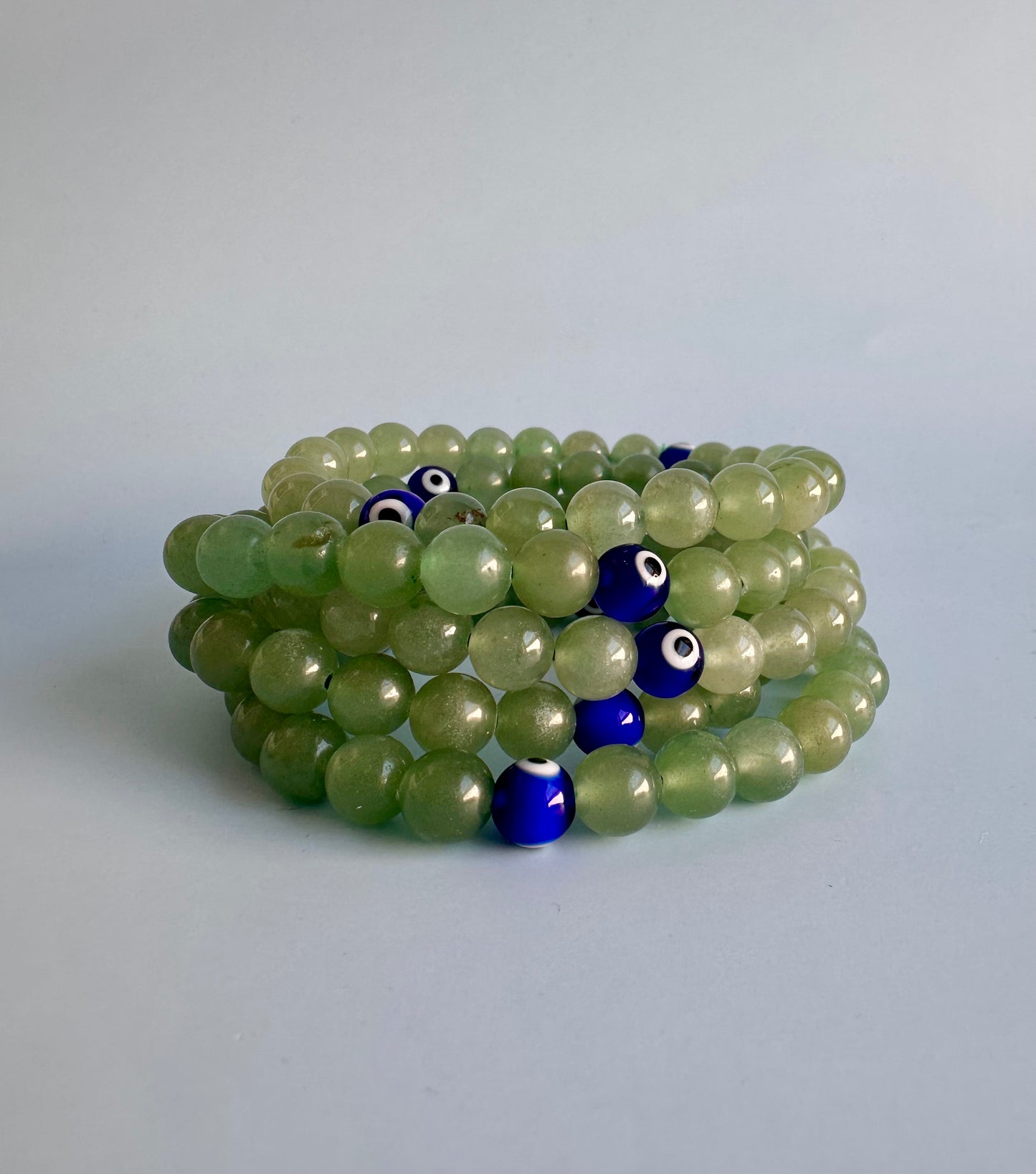8mm Green Jade with Evil Eye Bracelet