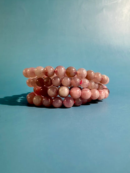 8mm Lavender Rose Quartz Beaded Bracelet | Purple Pink Crystal Jewelry
