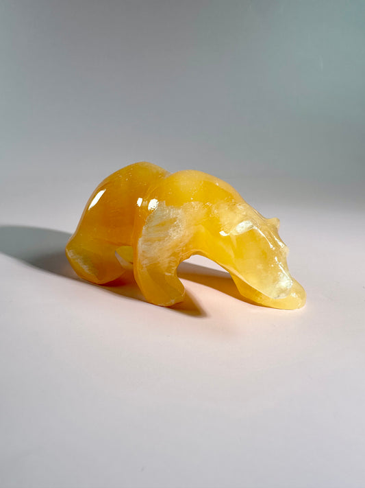 Orange Calcite Bear Carving