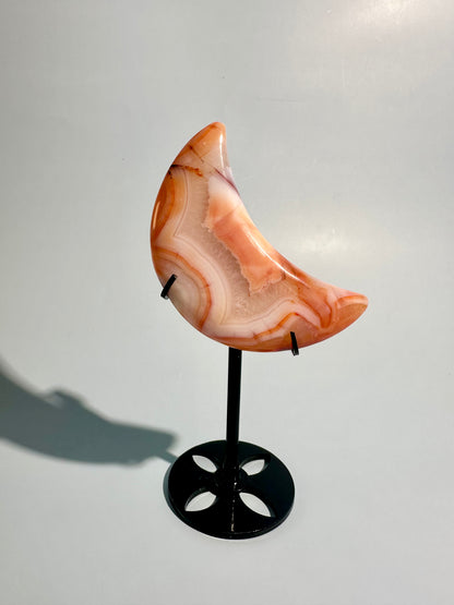 Carnelian Agate Crescent Moon on Black Stand – Option B | Confidence, Creativity & Joy Energy