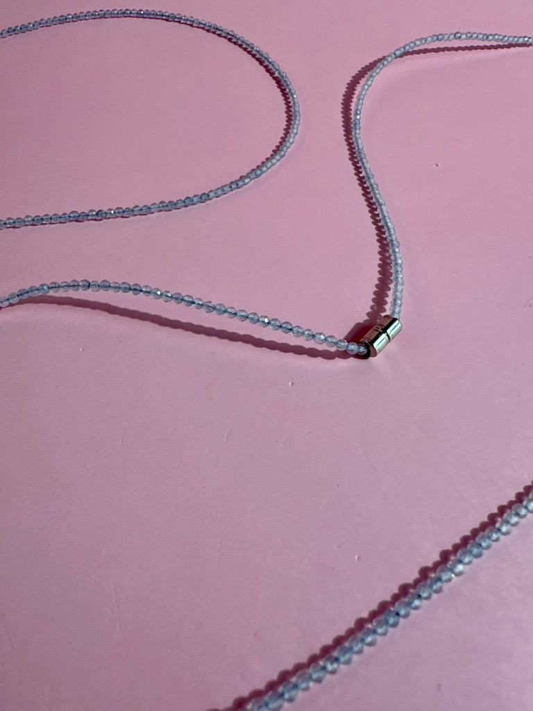 2mm Faceted Aquamarine Necklace & Bracelet Wrap | Magnetic Clasp Gemstone Jewelry