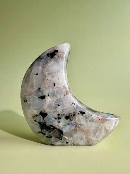 Rainbow Moonstone Standing Moon Carving